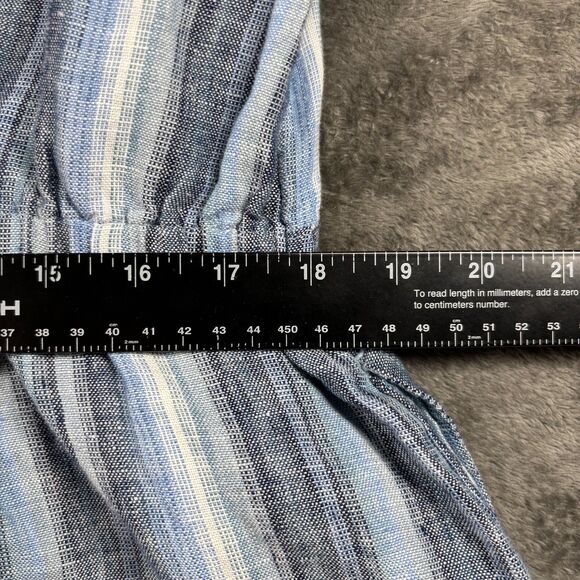 Lands' End Women Linen Sweetheart Button Front Midi Dress Blue Stripe Large G273 - Picture 7 of 11